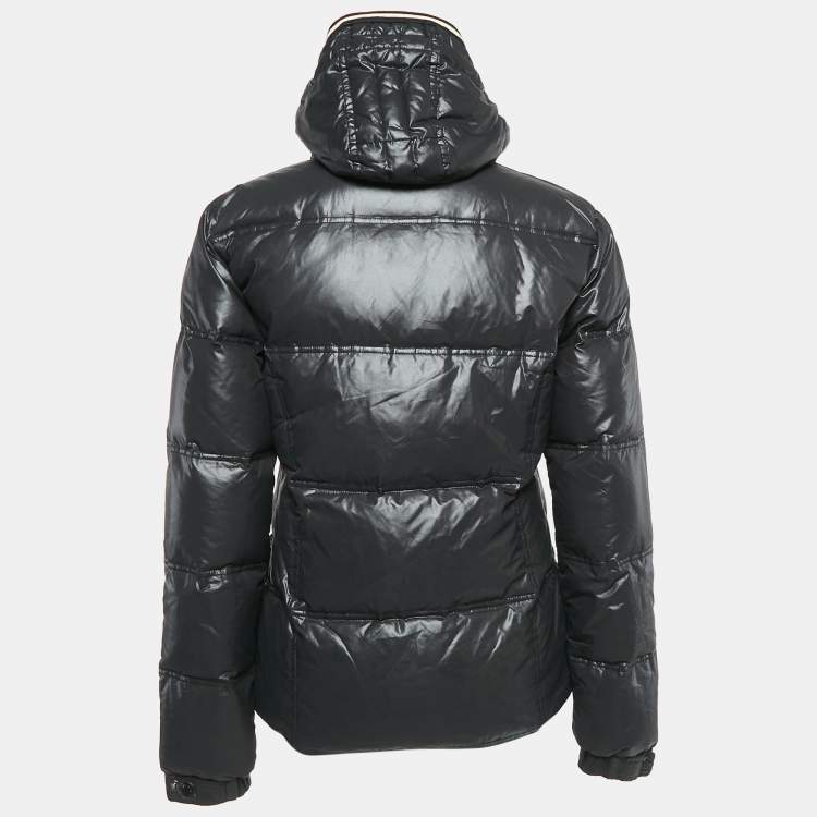 Pre Owned Moncler Black Nylon Button Front Detachable Collar Quilted Down Jacket L