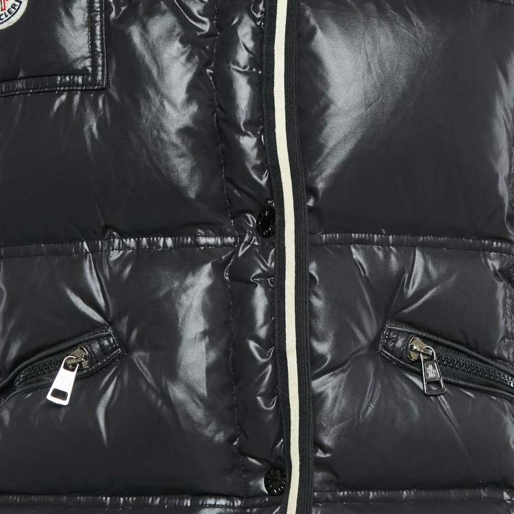Pre Owned Moncler Black Nylon Button Front Detachable Collar Quilted Down Jacket L