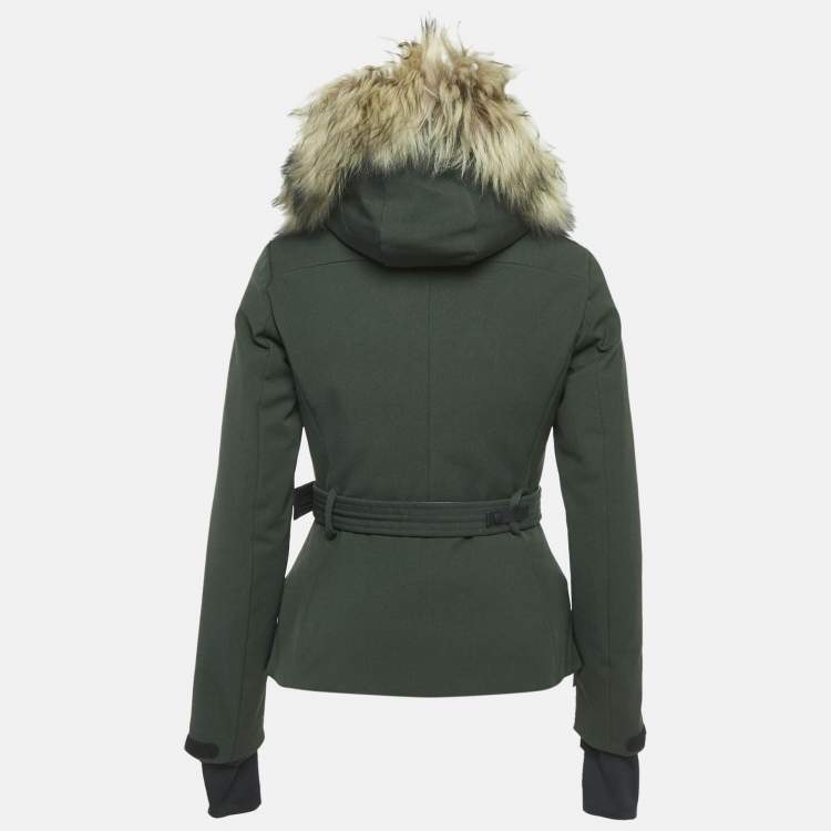 Pre Owned Moncler Grenoble Green Nylon and Detachable Fur Hooded Down Jacket XS