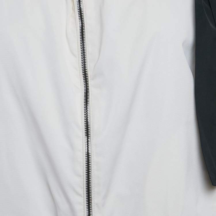 Pre Owned Moncler Off-White Synthetic Zip-Up Hooded Jacket S