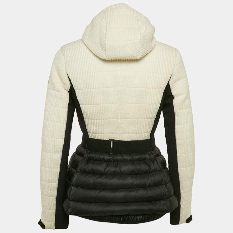 Pre Owned Moncler Cream/Black Nylon Zip-Up Hooded Arcalis Down Jacket S