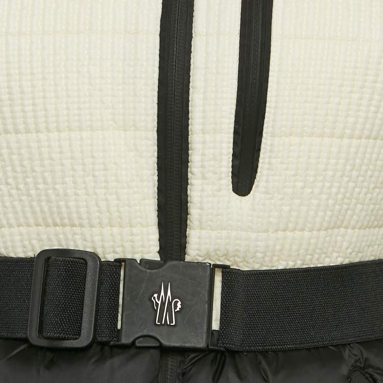 Pre Owned Moncler Cream/Black Nylon Zip-Up Hooded Arcalis Down Jacket S