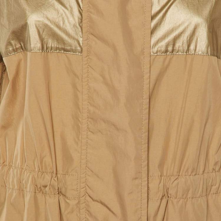 Pre Owned Moncler Brown Polyamide Bronze Long Coat XS