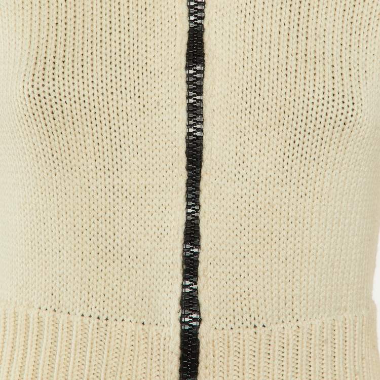 Pre Owned Moncler Cream/Black Rib and Nylon Nylon Zip-Up Down Jacket M