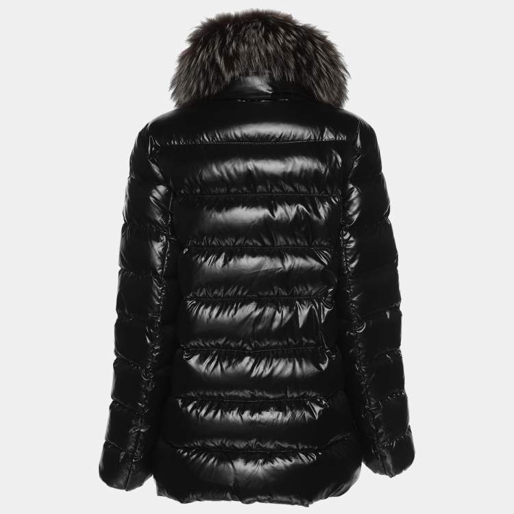 Pre Owned Moncler Black Nylon Fox Fur Trimmed Hood Down Jacket XXL