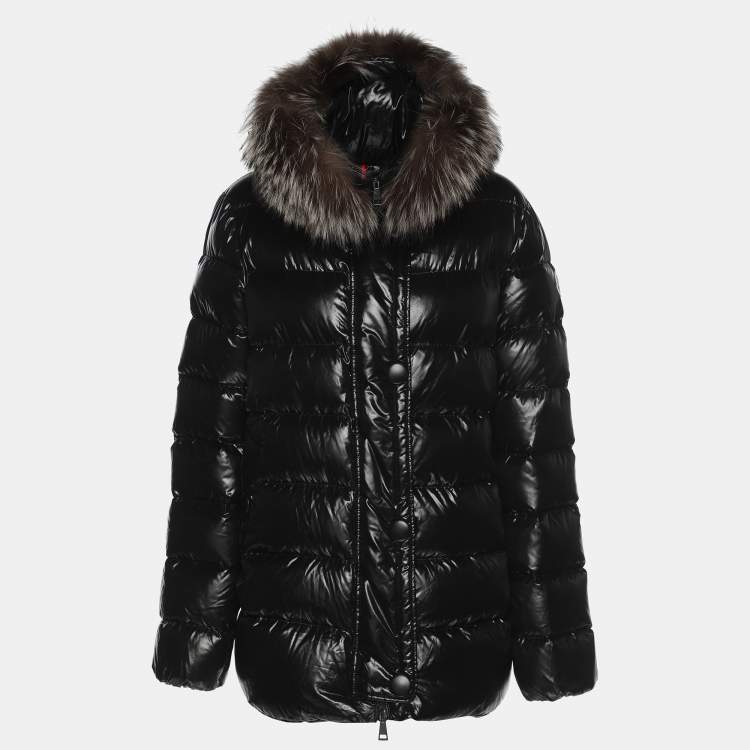 Pre Owned Moncler Black Nylon Fox Fur Trimmed Hood Down Jacket XXL