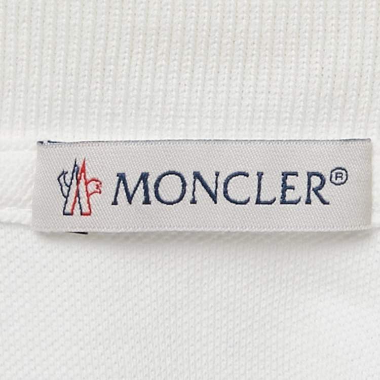 Pre Owned Moncler White Lurex Trim Cotton Pique Applique Detail Polo T-Shirt S