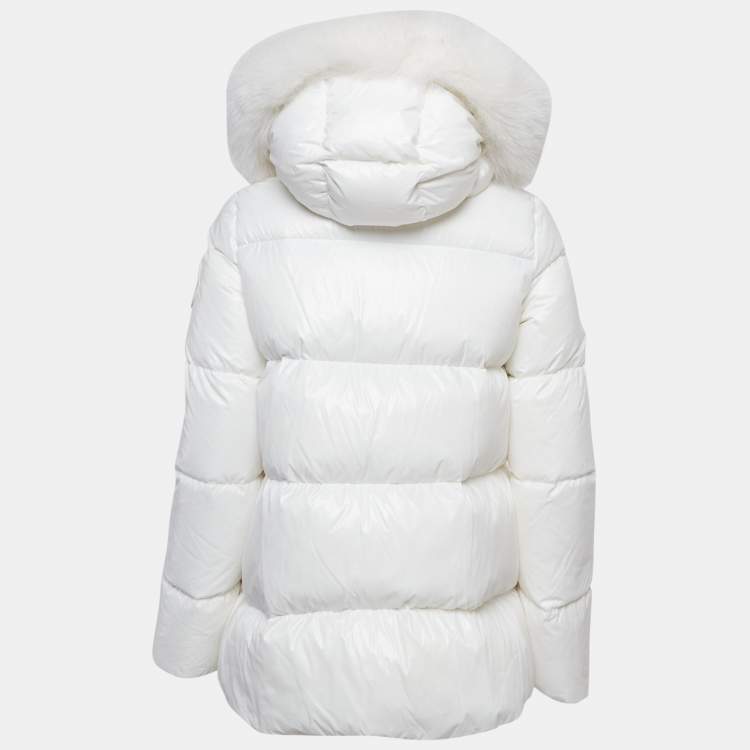 Pre Owned Moncler White Nylon Laichefur Hooded Down Jacket S