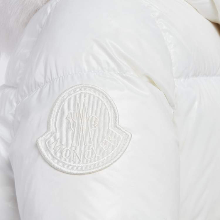 Pre Owned Moncler White Nylon Laichefur Hooded Down Jacket S