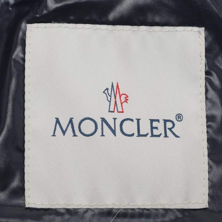 Pre Owned Moncler Navy Blue Quilted Armoise Fur Lined Hooded Down Jacket S