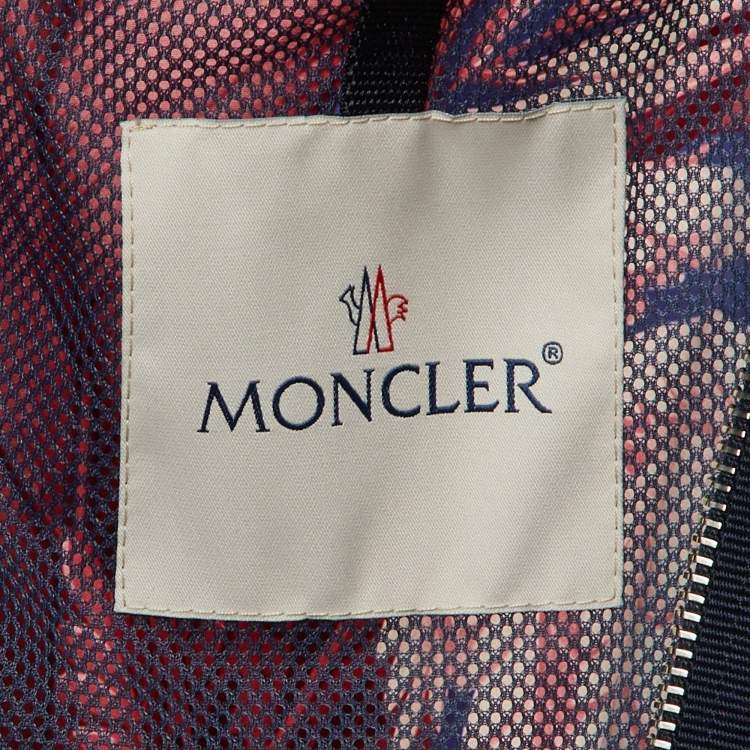 Pre Owned Moncler Burgundy Printed Polyamide Hooded Jacket L