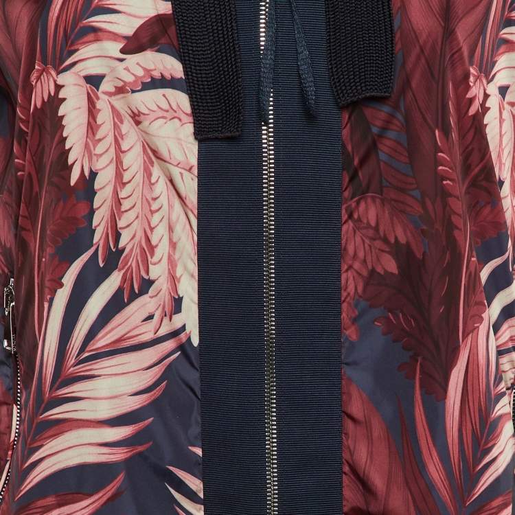 Pre Owned Moncler Burgundy Printed Polyamide Hooded Jacket L
