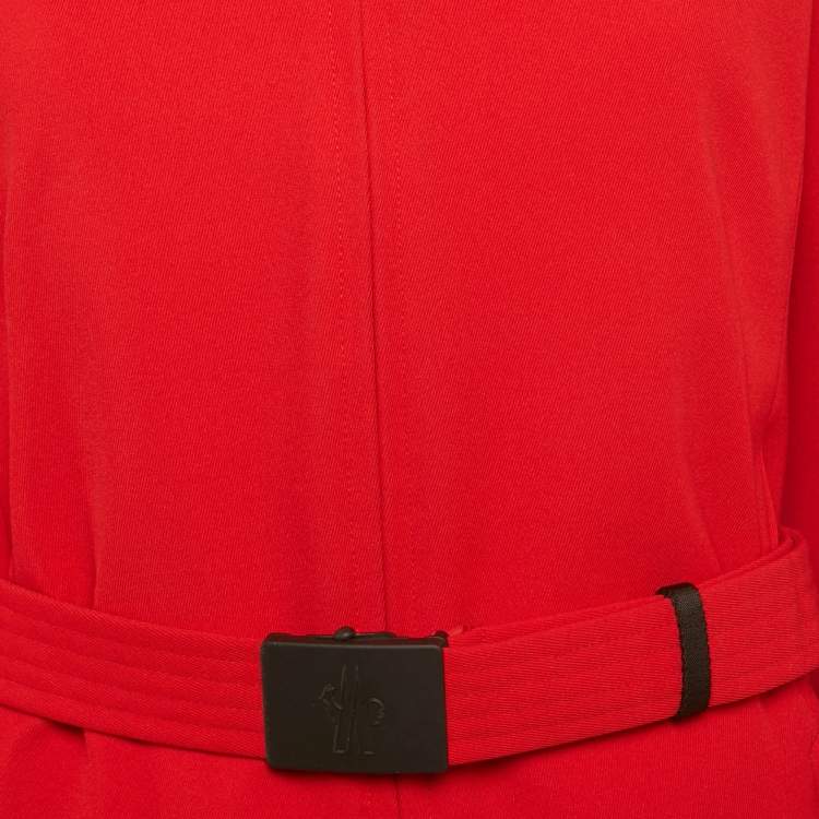 Pre Owned Moncler Red Synthetic Fur Trim Short Down Jacket XXL 
