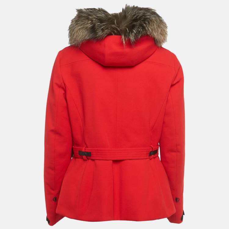 Pre Owned Moncler Red Synthetic Fur Trim Short Down Jacket XXL 