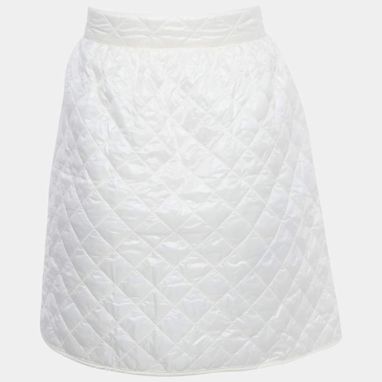 Pre Owned Moncler White Nylon Quilted A-Line Mini Skirt M