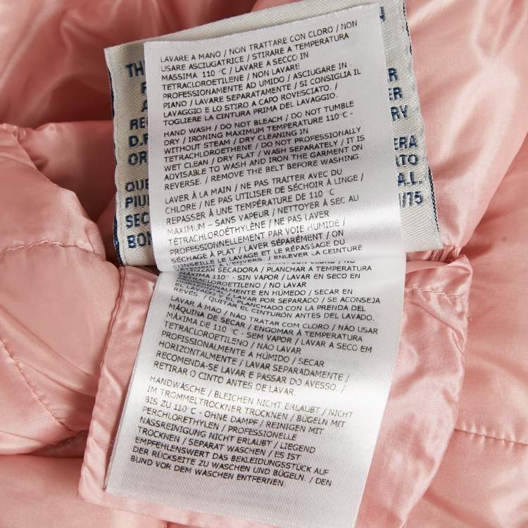 Pre Owned Moncler Pink Nylon Belted Puffer Jacket L