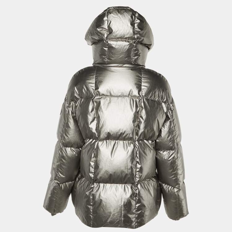 Pre Owned Moncler Silver Synthetic Puffer Down Parana Detachable Hooded Jacket M/L
