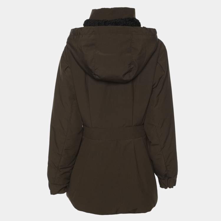 Pre Owned Moncler Green Gabardine and Boucle Sieck Down Jacket S