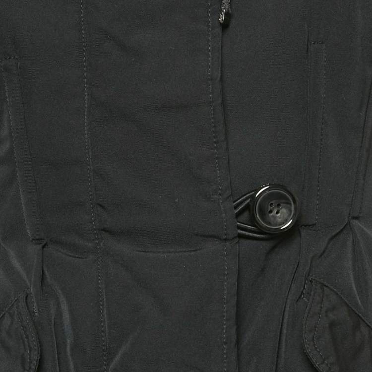 Pre Owned Moncler Black Real Fur Synthetic Down Puffer Jacket XS