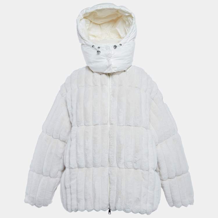 مملوكة مسبقًا Moncler White Faux Fur Pedrix Down Jacket M
