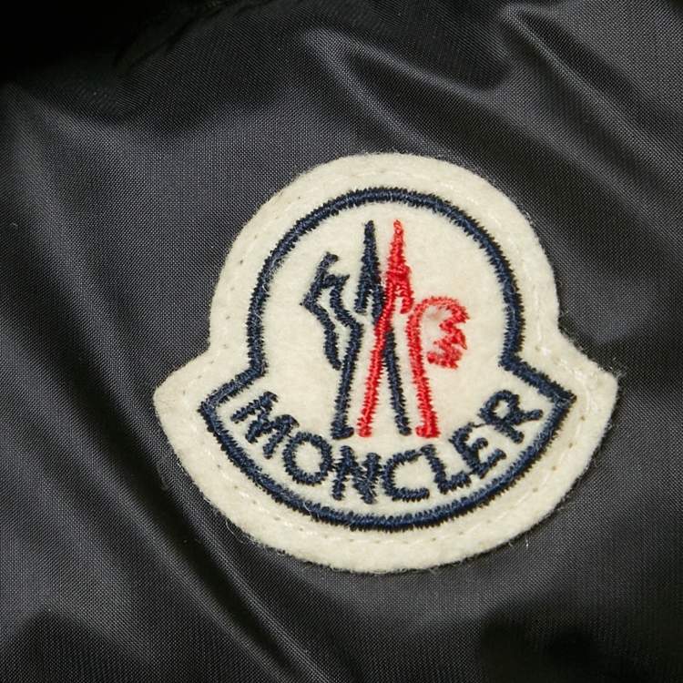 Pre Owned Moncler Black Fur Trim Nylon Down Coat S