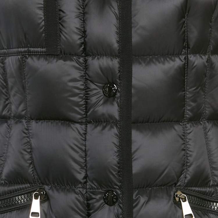 Pre Owned Moncler Black Fur Trim Nylon Down Coat S