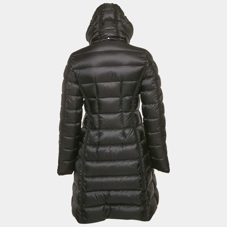 Pre Owned Moncler Black Fur Trim Nylon Down Coat S