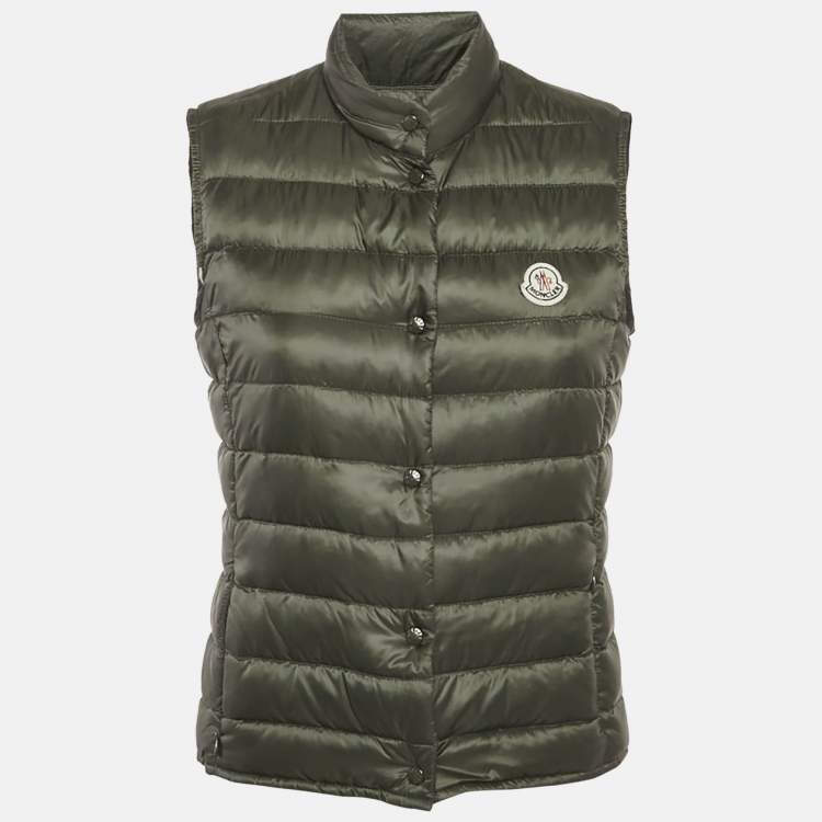 Pre Owned Moncler Olive Green Sleeveless Puffer Down Liane Gilet S