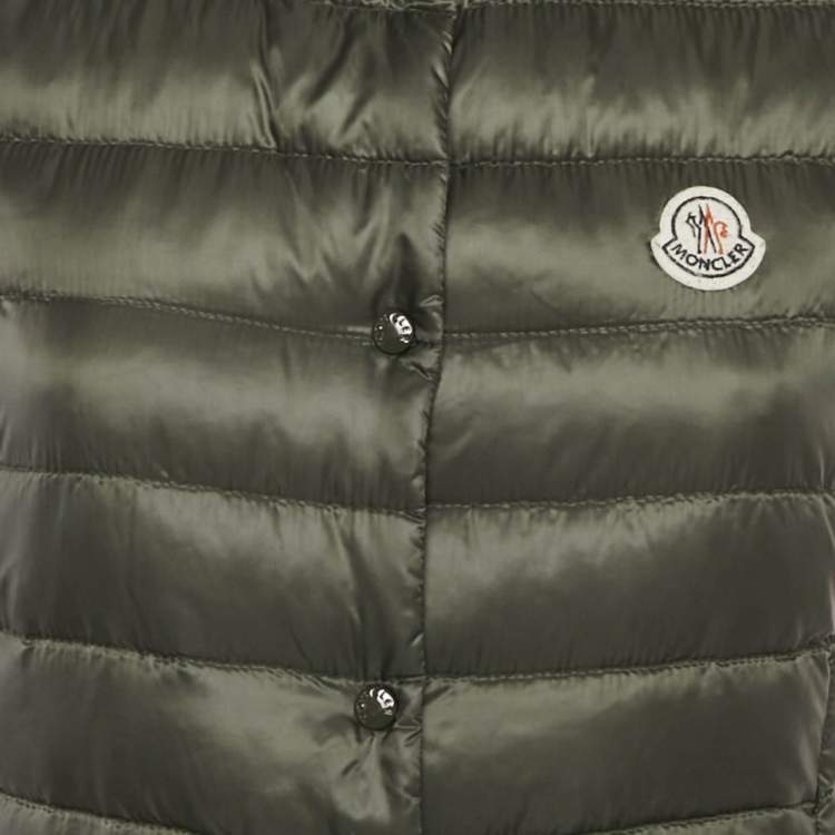 Pre Owned Moncler Olive Green Sleeveless Puffer Down Liane Gilet S