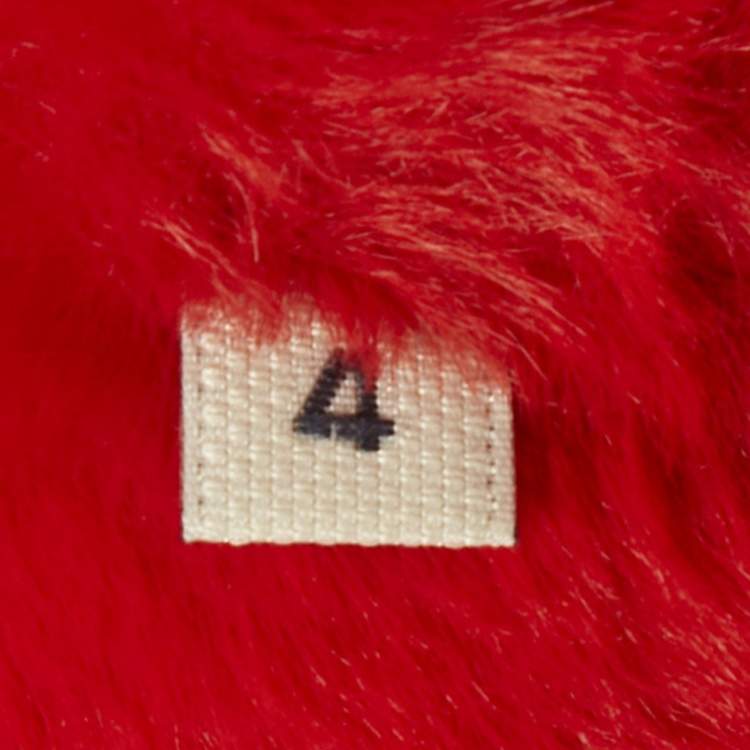 Pre Owned Moncler Red/Blue Logo Print Faux Fur and Nylon Puffer Jacket L