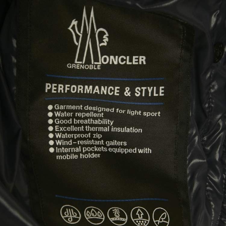 Pre Owned Moncler Red/Blue Logo Print Faux Fur and Nylon Puffer Jacket L