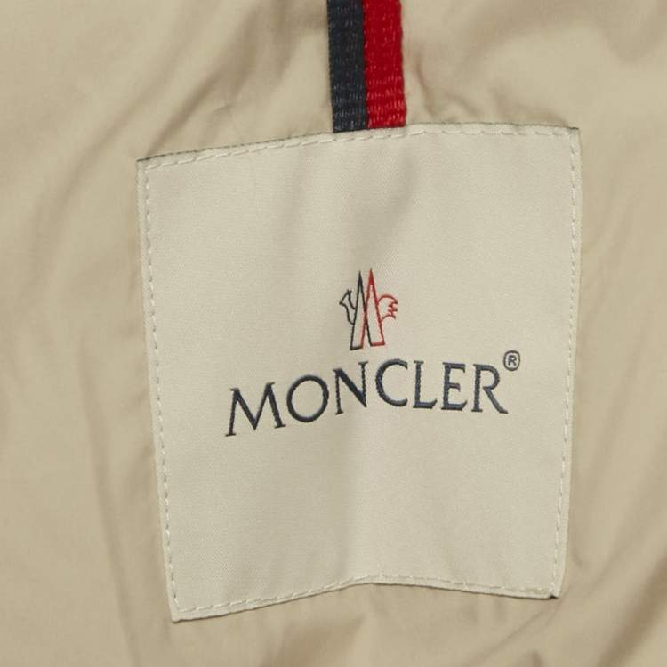 Pre Owned Moncler Beige Fur Trim Nylon Quilted Down Jacket M