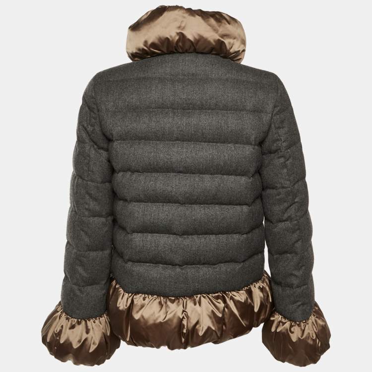 Pre Owned Moncler Grey Wool Satin Trim Down Jacket M