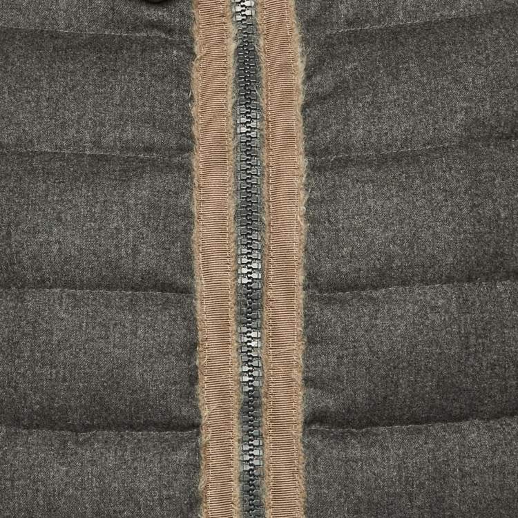 Pre Owned Moncler Grey Wool Satin Trim Down Jacket M