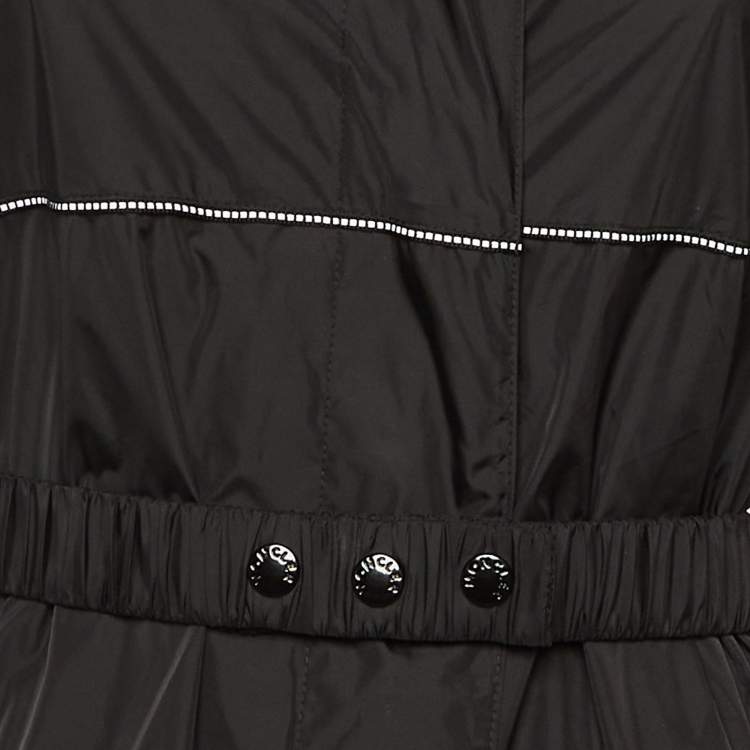 Pre Owned Moncler Black Logo Print Nylon Long Jacket S