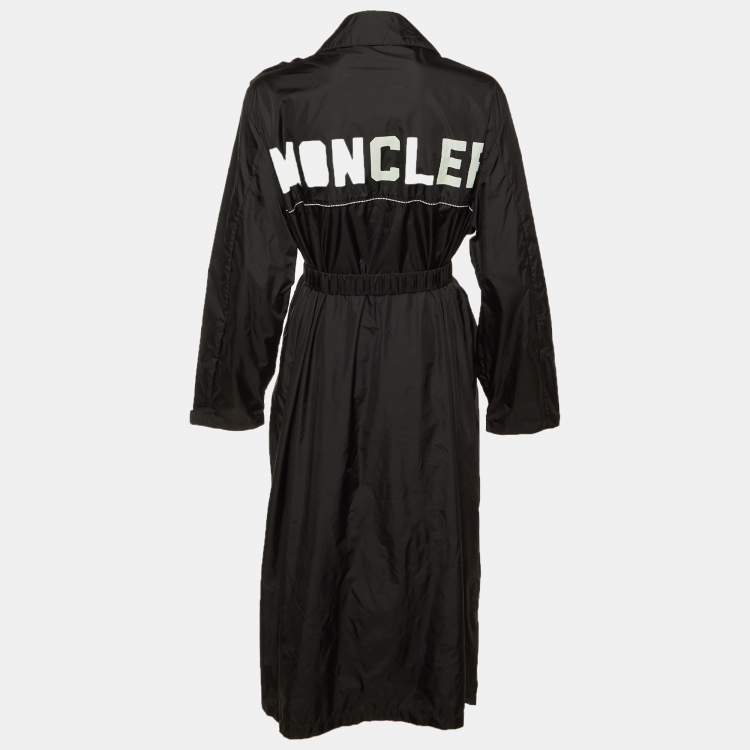 Pre Owned Moncler Black Logo Print Nylon Long Jacket S