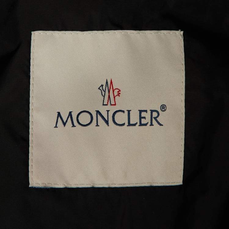 Pre Owned Moncler Black Logo Print Nylon Long Jacket S