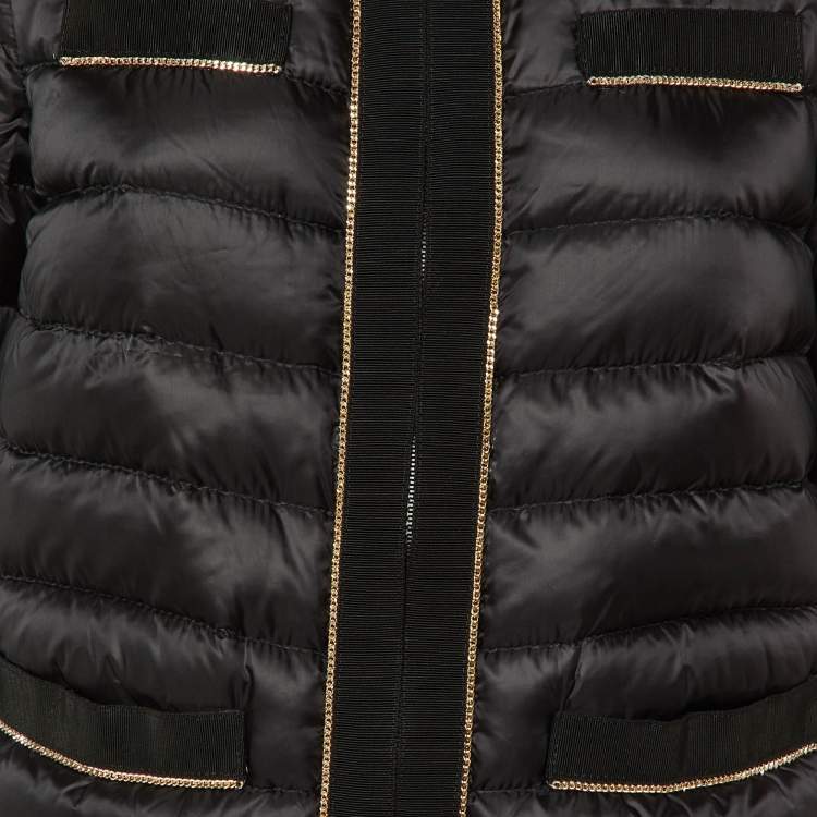 Pre Owned Moncler Black Embellished Trim Nylon Puffer Down Jacket L