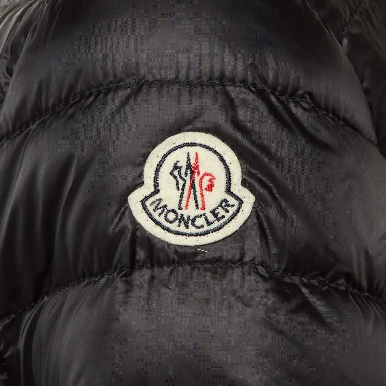 Pre Owned Moncler Black Embellished Trim Nylon Puffer Down Jacket L