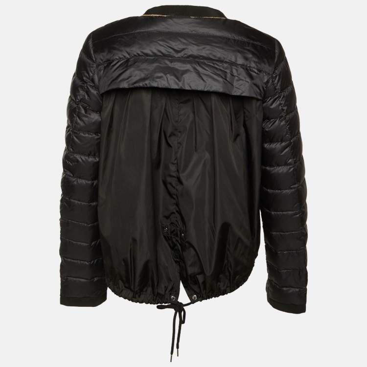 Pre Owned Moncler Black Embellished Trim Nylon Puffer Down Jacket L