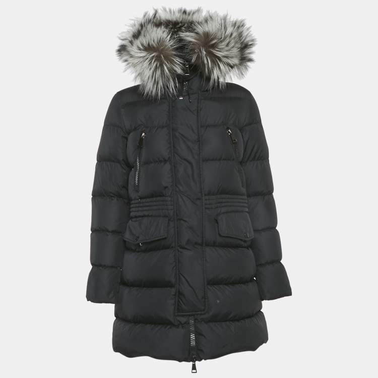 Pre Owned Moncler Black Sherlyn Trim Nylon Aphroti Long Down Jacket M