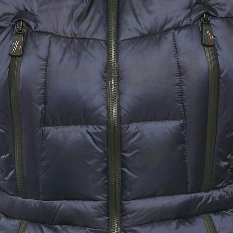 Pre Owned Moncler Blue Nylon Puffer Real Fur Down Jacket M