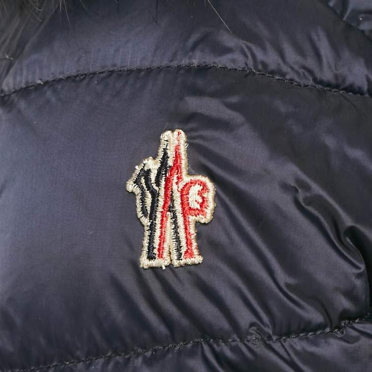 Pre Owned Moncler Blue Nylon Puffer Real Fur Down Jacket M
