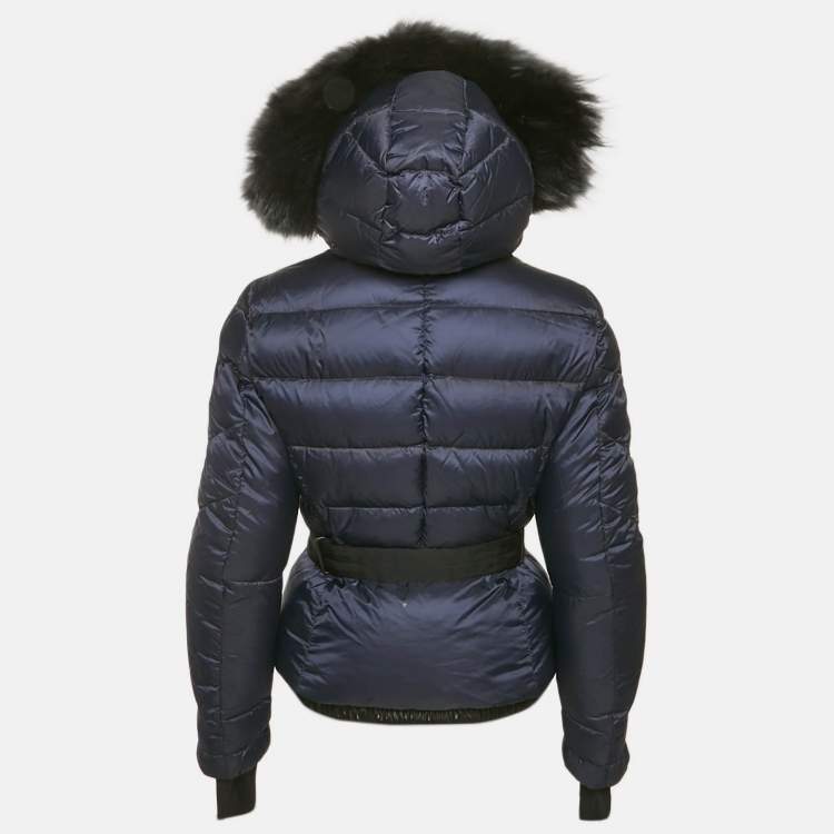 Pre Owned Moncler Blue Nylon Puffer Real Fur Down Jacket M