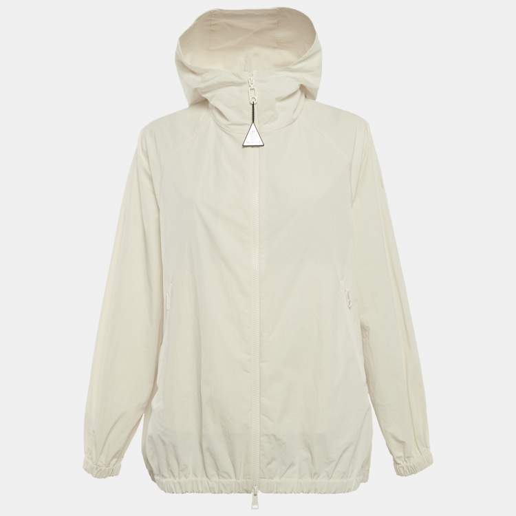 Pre Owned Moncler Off White Logo Applique Synthetic Euridice Zip-Up Jacket XS