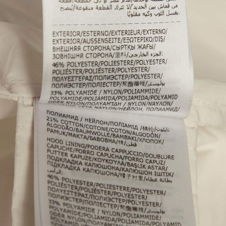 Pre Owned Moncler Off White Logo Applique Synthetic Euridice Zip-Up Jacket XS