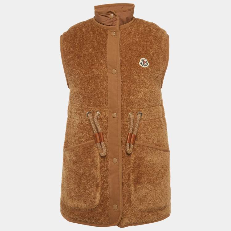 Pre Owned Moncler Brown Shearling Bost Teddy Down Vest S