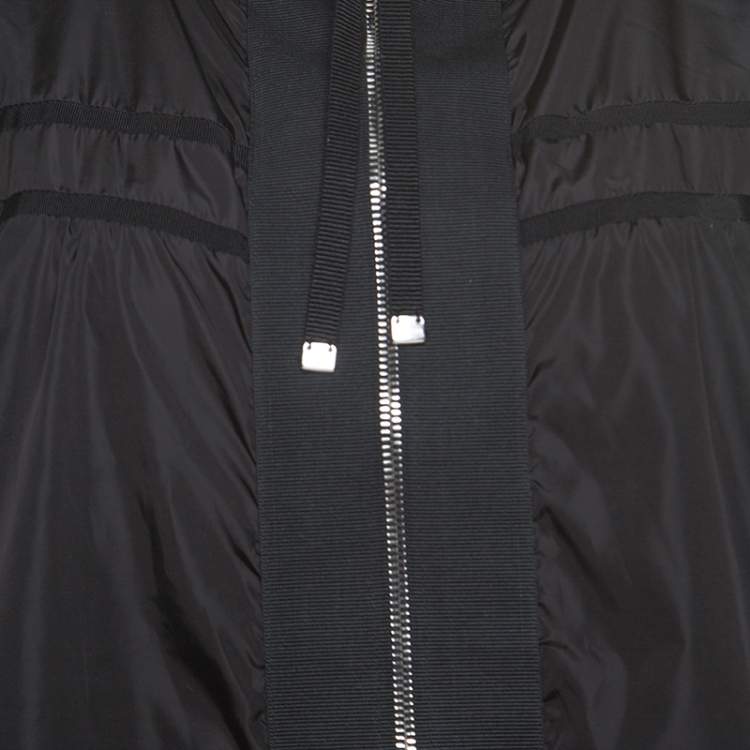 Pre Owned Moncler Black Grosgrain Trim Balloon Sleeve Hooded Jacket L