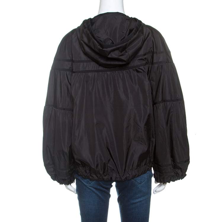 Pre Owned Moncler Black Grosgrain Trim Balloon Sleeve Hooded Jacket L