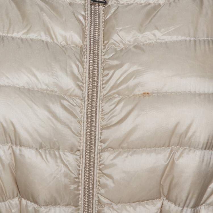 Pre Owned Moncler Beige Down Quilted Light Weight Hooded Barbel Coat S